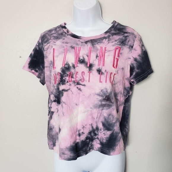Orange Kiss Medium Pink Blue Tie Dye Crop Top Living My Best Life Embroidered - Picture 1 of 6